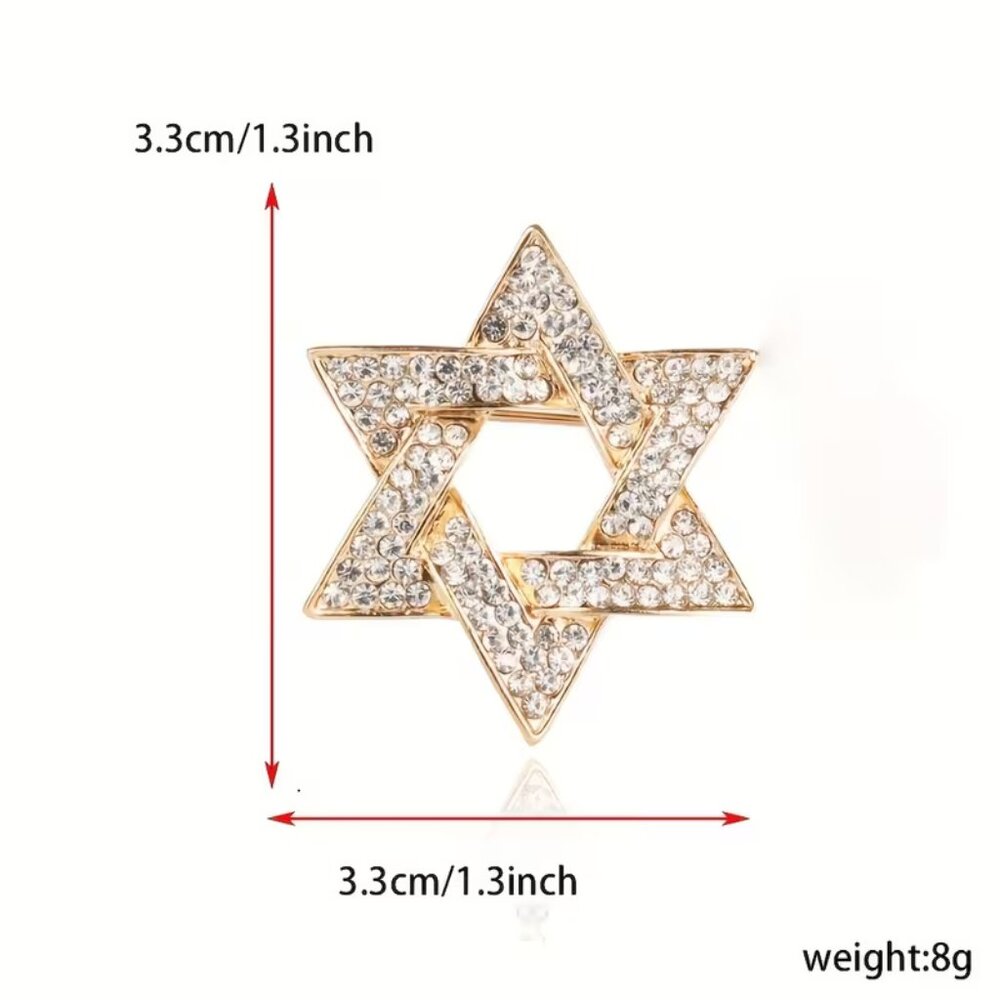 Star of David Jewish Brooch Rhinestone Encrusted - Picture 3 of 4